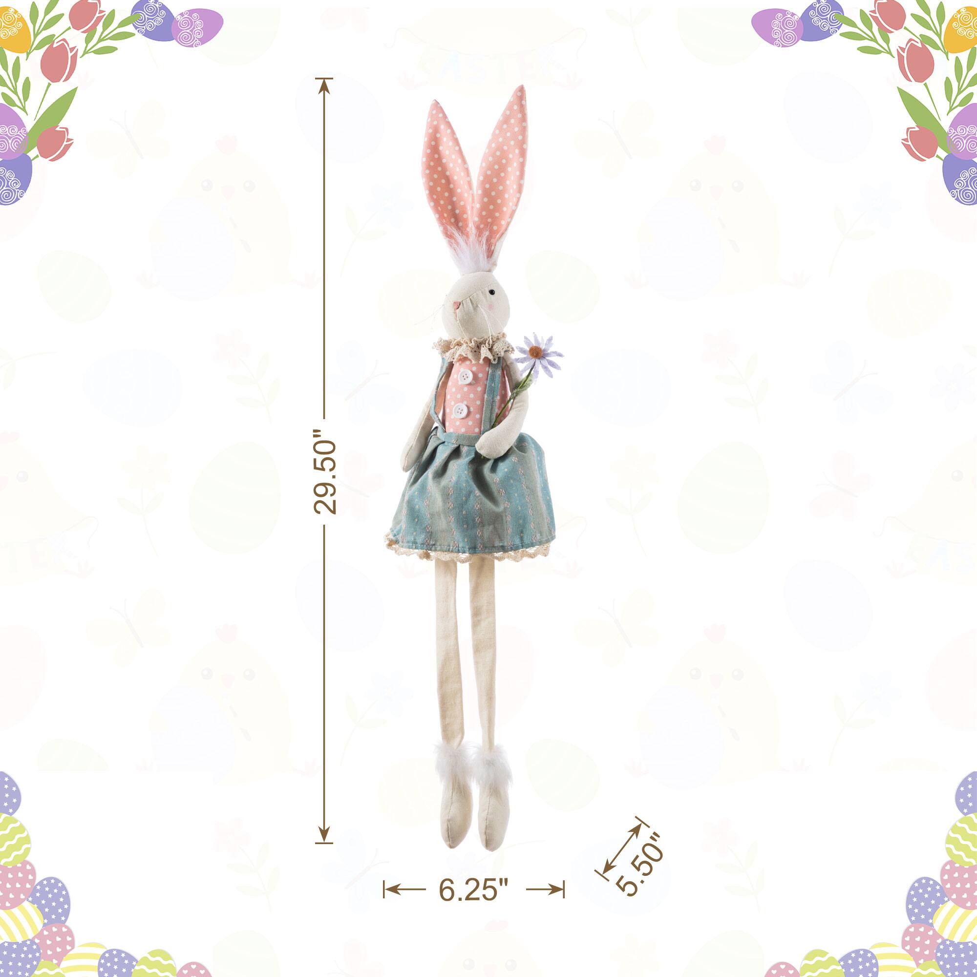 Glitzhome® 29.5" Easter Fabric Girl Bunny with Dangling Legs Figurine